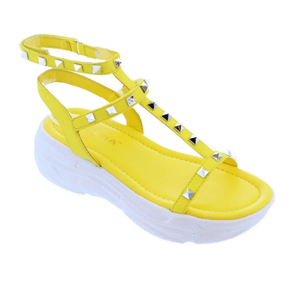 Liliana | Yellow | platform studded ankle strap sandal | Size 10